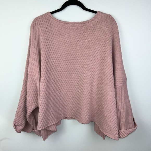 Free People Pink I Can’t Wait Cropped Cuff Oversized Sweater Rose Pink Women's L - Picture 9 of 15
